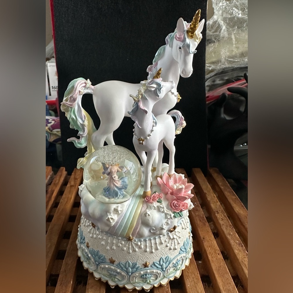Rainbow Visions Unicorn Figurine w/Fairy Waterglobe